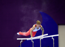 Azərbaycan gimnastı Oleq Stepko Avropa Oyunlarında paralel qollarda hərəkətlərdə qızıl medal qazandı. Bakı, Azərbaycan, 20 iyun 2015